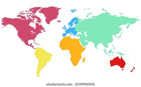 Mapa do mundo. Mapa de vetor de cores. Silhueta.