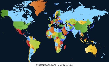 World map. Color vector map. Silhouette map.