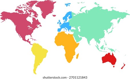 Mapa do mundo. Mapa de vetor de cores. Silhueta.