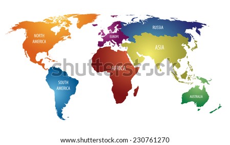 World Map Colorful Continents Russia Atlas Stock Vector (Royalty Free ...