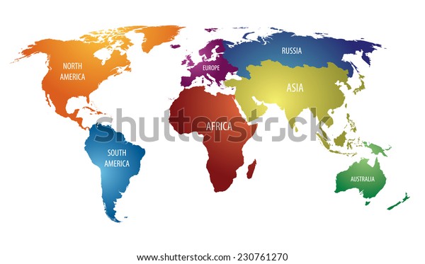 カラフルな大陸とロシア アトラスの世界地図 ベクター画像eps10 のベクター画像素材 ロイヤリティフリー