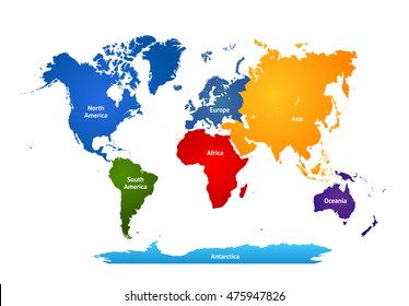 World map with colorful continents. Vector illustration
