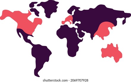 mapa del mundo. coloridos países del mundo. Mapa geográfico, atlas terrestres mundiales o cartografía planetaria ilustración vectorial	