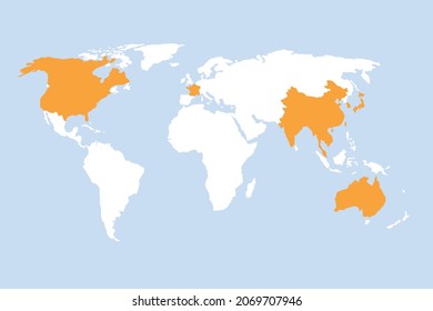 world map . colorful world countries . Geography map, world land atlas or planet cartography vector illustration	