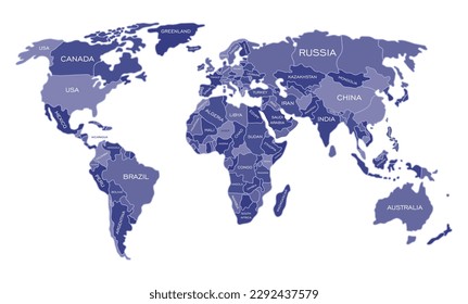 Mapa mundial. Colorido mapa detallado del mundo vectorial completo con todos los nombres de los países.