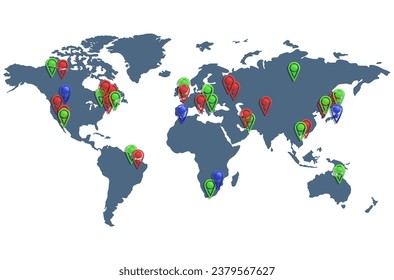 world map with colorful flags