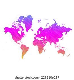 World map in colorful halftone gradients. Future geometric patterns of lines abstract on white background. Vector Illustration Eps10.