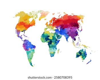 World map colorful. hand drawn. Not AI, Vector illustration.
