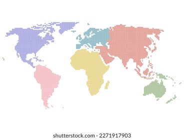 World map. Colorful mosaic pattern. Vector illustration. Simple design. 
