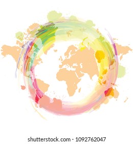 World map with colorful slatter background, vector illustration