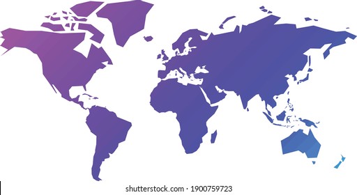 World Map Of Colorful Stripes. Diagonal Stripes Designed In Gradient Of Cold Colors. Simple Flat Vector Illustration