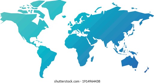 World map of colorful stripes. Diagonal stripes designed in gradient of cold colors. Simple flat vector illustration
