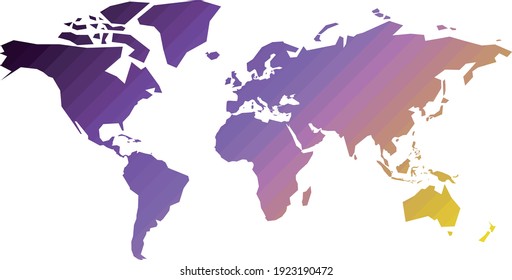 World Map Of Colorful Stripes. Diagonal Stripes Designed In Gradient Of Colors. Simple Flat Vector Illustration