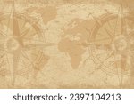 World map colorful vintage background with compass rose over continents and ocean for travelers and sailors from past vector illustration