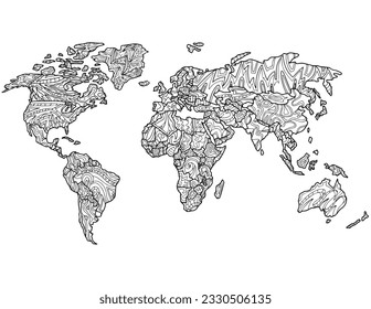 World map coloring book for adults and children