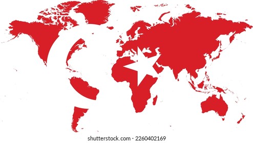 World map in colors of flag of Turkey