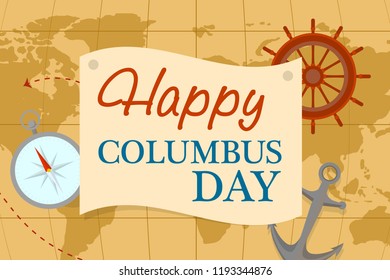 World map columbus day concept background. Flat illustration of world map columbus day vector concept background for web design