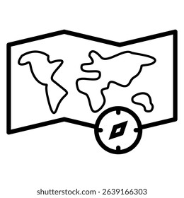 World map combined with compass indicates the direction of travel and exploration, which is useful in tourism and adventure themes.