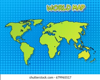 World map in comic book and pop art style with halftone technique. Vector Art