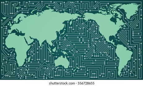 Weltkarten-Kommunikationsnetz aus Tee- und Blautönen