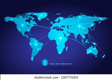 world map and communications nodes link network, Vector