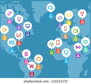Colección de mapas mundiales e iconos de la comunidad