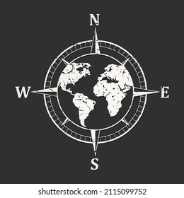 World Map Compass Illustration Clip Art Design Shape. Travel Silhouette Icon Vector.