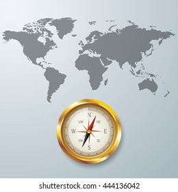 World map with Compass info graphic. used for workflow layout, diagram, banner, number options, graphic or web design.