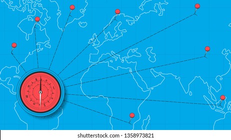 World map with compass. Travel concept. Vector illustration for banners, posters or web.