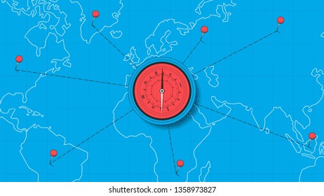 World map with compass. Travel concept. Vector illustration for banners, posters or web.