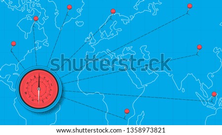 World map with compass. Travel concept. Vector illustration for banners, posters or web.