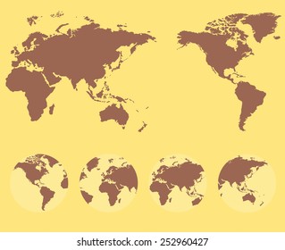 World map and compass of vector illustration