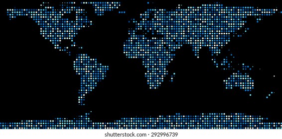 World map composed of blue dots. Vector illustration.