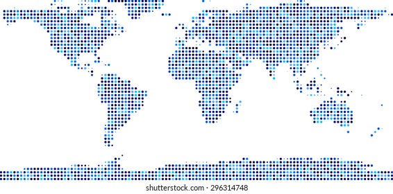 World map composed of blue dots. Vector illustration.