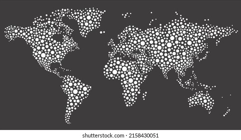 World map composed of different sizes polka dots