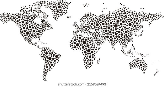 Mapa mundial compuesto de diferentes tamaños de puntos de polka