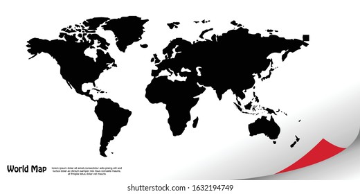  world map, with the concept background red paper that opens