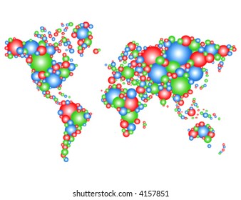 World map concept with balloons (all colors are free to change, all balloons are free to move)