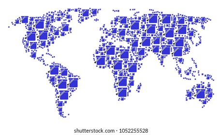 World map concept made of bucket elements. Vector bucket icons are composed into mosaic global world map.