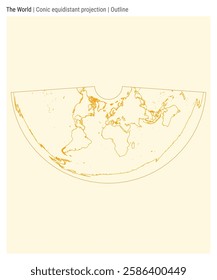 World Map. Conic equidistant projection. Outline style. High Detail World map for infographics, education, reports, presentations. Vector illustration.