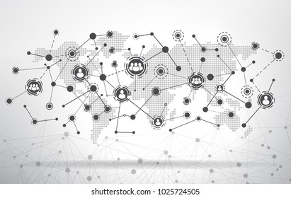 World map with connected user icons. Global Business Connect icons-Social Media Concept Design