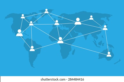 World map with connected user icons - global networking concept