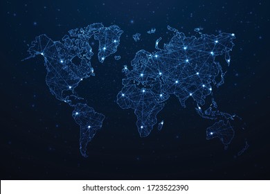 World Map Connection. Abstract Digital Technology 3D Mesh Polygonal Network Line, Design Sphere, Dot and Structure on Dark Background. Vector Illustration EPS10.