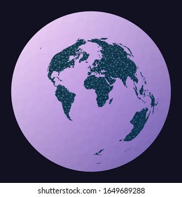 World map connection. Azimuthal equidistant projection. World network map. Wired globe in Azimuthal Equidistant projection on geometric low poly background. Awesome vector illustration.