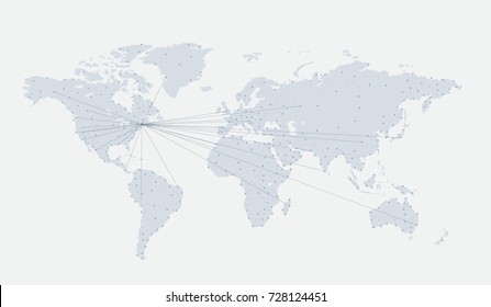 World Map Connection Dots Lines. Vector illustration