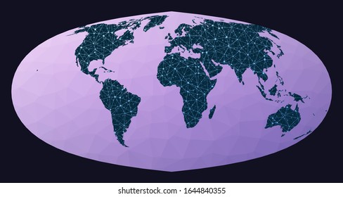 World map connection. Foucault's sinusoidal projection. World network map. Wired globe in Foucault's Sinusoidal projection on geometric low poly background. Classy vector illustration.