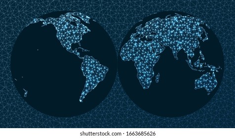 Weltkarte-Verbindung. Die Mollweide-Hemisphären-Projektion wurde unterbrochen. World Network. Cool Connection Map. Vektorillustration.