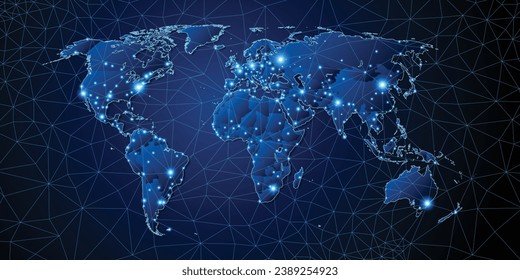World map with connection lines and major cities