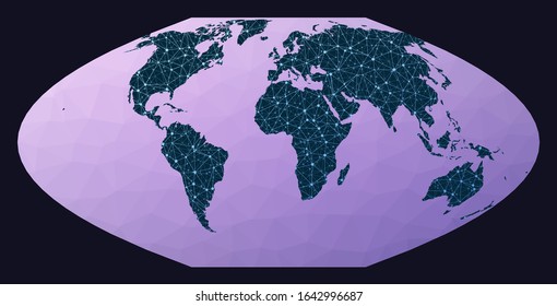 World map connection. McBryde-Thomas flat-polar parabolic pseudocylindrical equal-area projection. World network map.