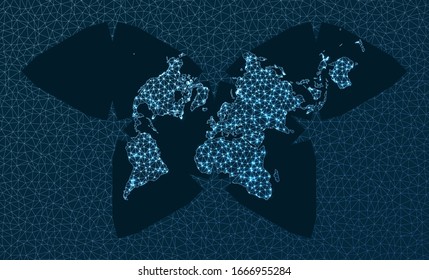 Conexión de mapa mundial. Proyección de Waterman Polyhedral. World Network. Magnífico mapa de conexiones. Ilustración vectorial.